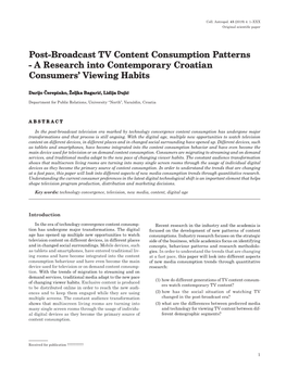 Post-Broadcast TV Content Consumption Patterns - a Research Into Contemporary Croatian Consumers’ Viewing Habits