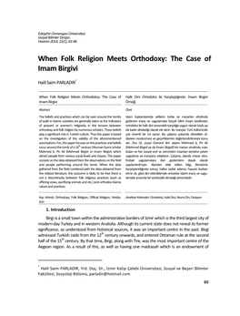 When Folk Religion Meets Orthodoxy: the Case of Imam Birgivi