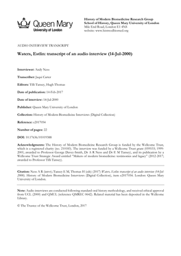 Waters, Estlin: Transcript of an Audio Interview (14-Jul-2000)