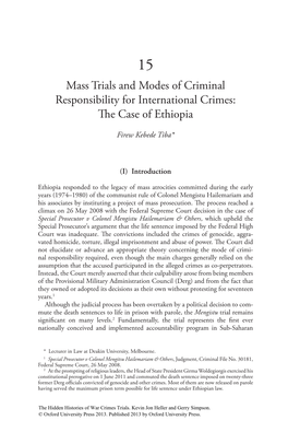 Mass Trials and Modes of Criminal Responsibility for International Crimes: Th E Case of Ethiopia