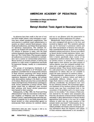 AMERICAN ACADEMY of PEDIATRICS Benzyl Alcohol: Toxic