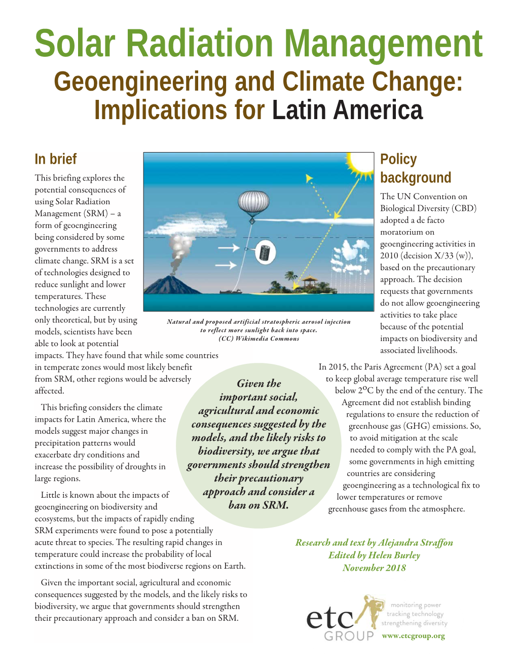 Solar Radiation Management Geoengineering and Climate Change: Implications for Latin America