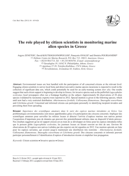 The Role Played by Citizen Scientists in Monitoring Marine Alien Species in Greece
