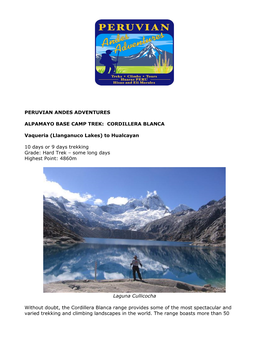 Peruvian Andes Adventures Alpamayo Base Camp Trek