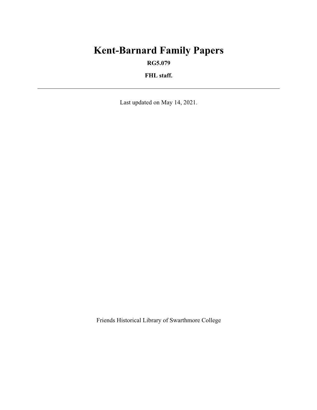 Kent-Barnard Family Papers RG5.079 FHL Staff