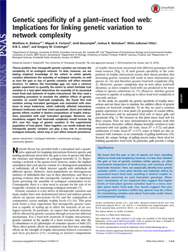 Genetic Specificity of a Plant–Insect Food Web: Implications for Linking Genetic Variation to Network Complexity