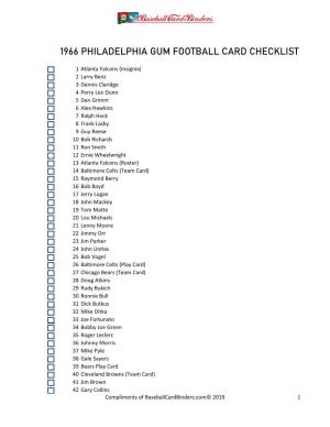 1966 Philadelphia Gum Football Card Checklist
