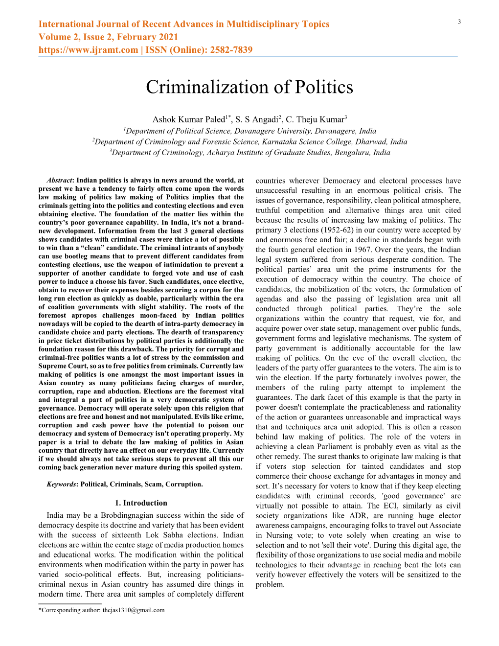 Criminalization of Politics