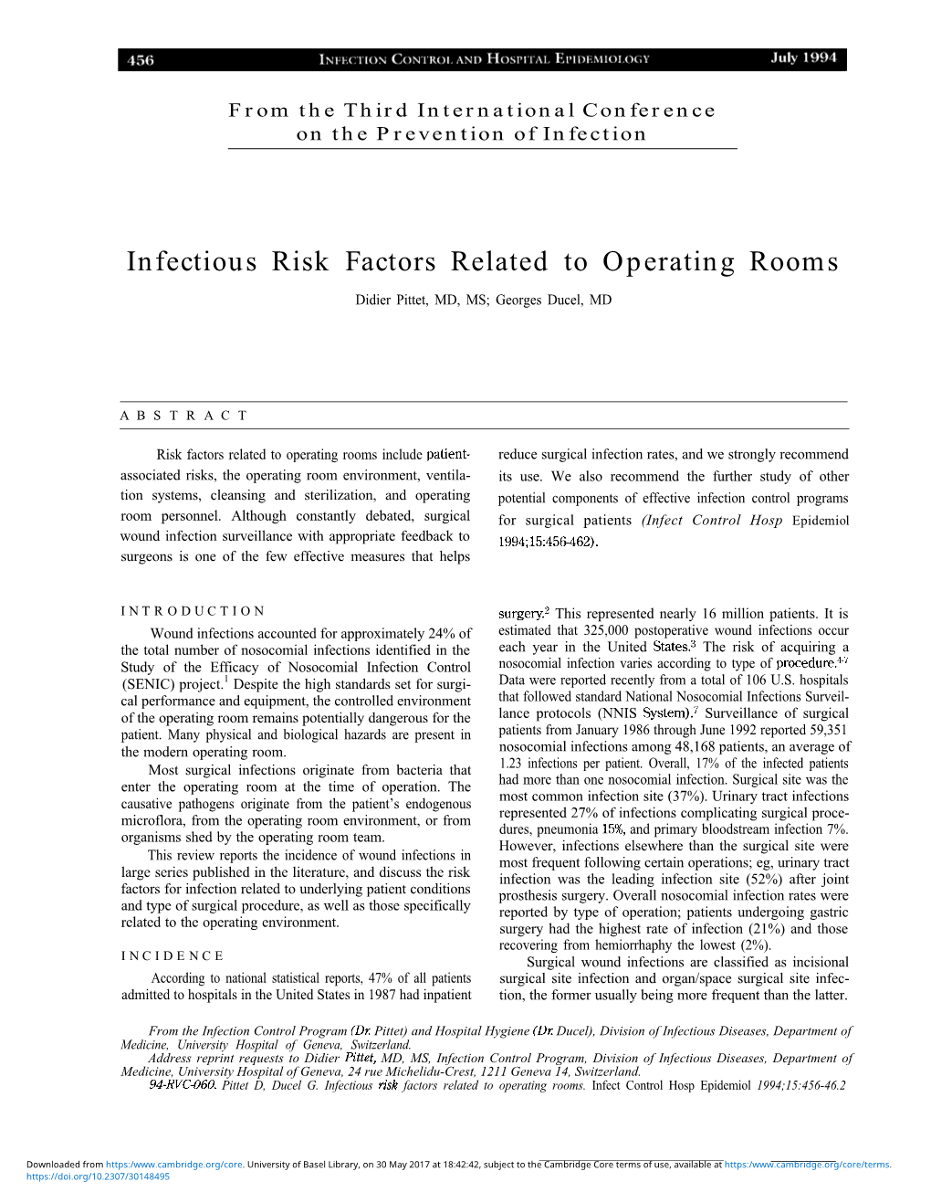 Infectious Risk Factors Related to Operating Rooms