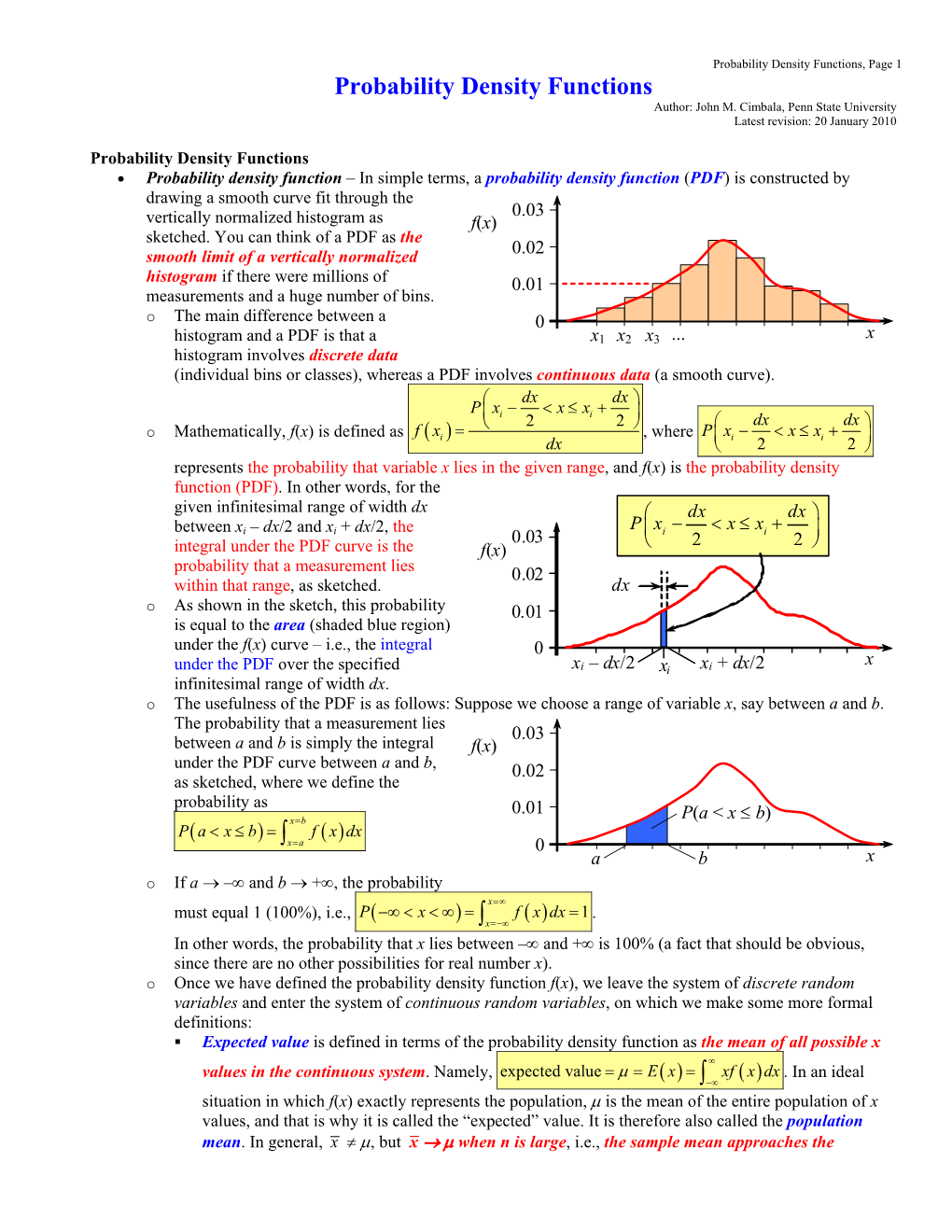 Probability Density Functions, Page 1 Probability Density Functions Author: John M