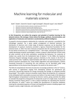 Machine Learning for Molecular and Materials Science