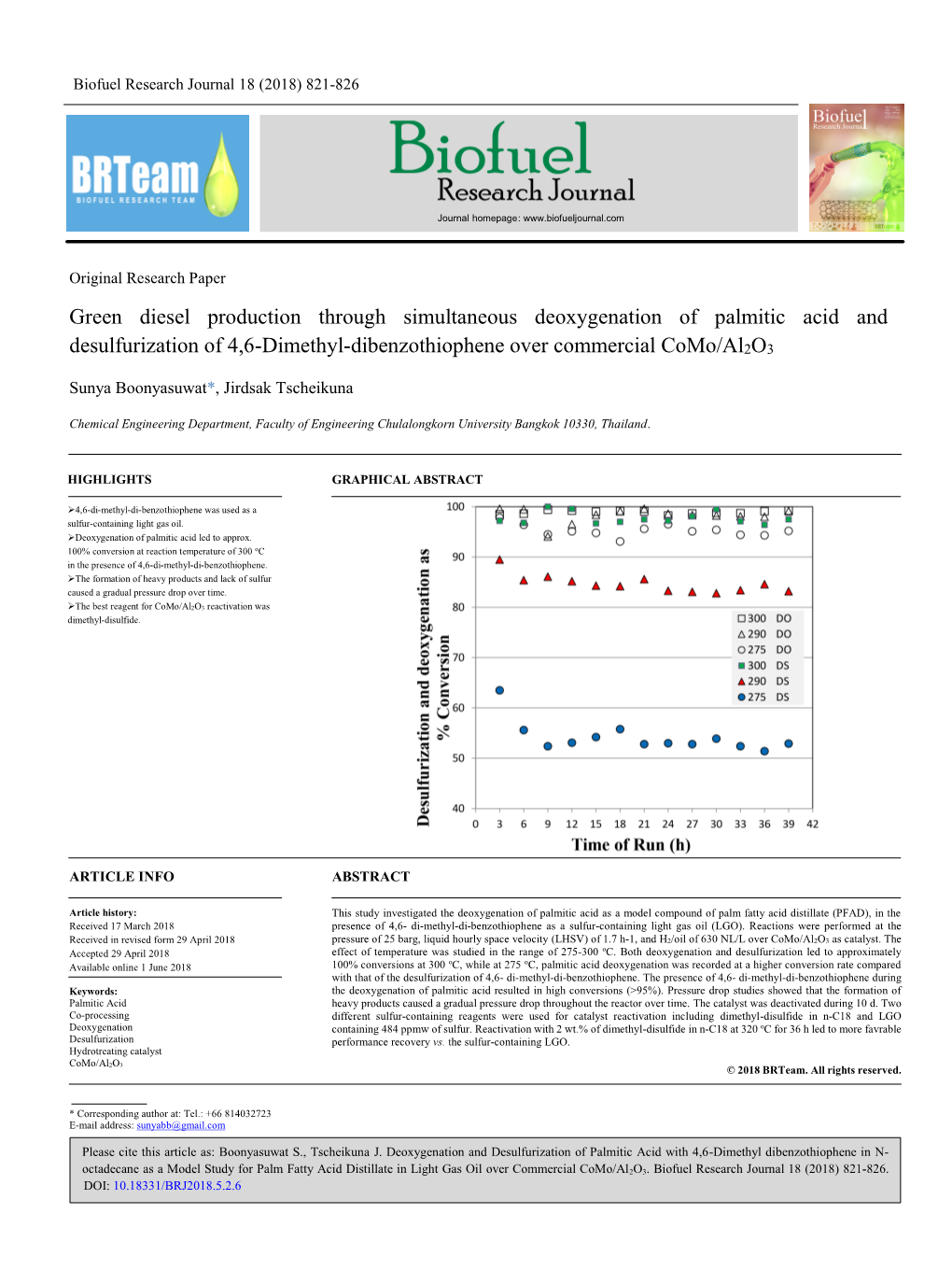 Green Diesel Production Through Simultaneous Deoxygenation of Palmitic Acid and Desulfurization of 4,6-Dimethyl-Dibenzothiophene Over Commercial Como/Al2o3