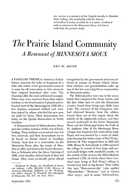 The Prairie Island Community a Remnant of MINNESOTA SIOUX