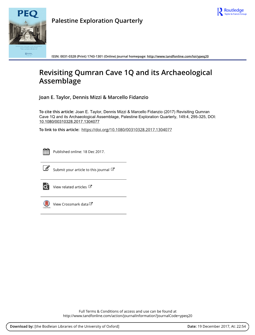 Revisiting Qumran Cave 1Q and Its Archaeological Assemblage