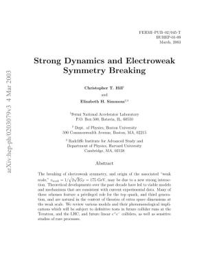 Strong Dynamics and Electroweak Symmetry Breaking