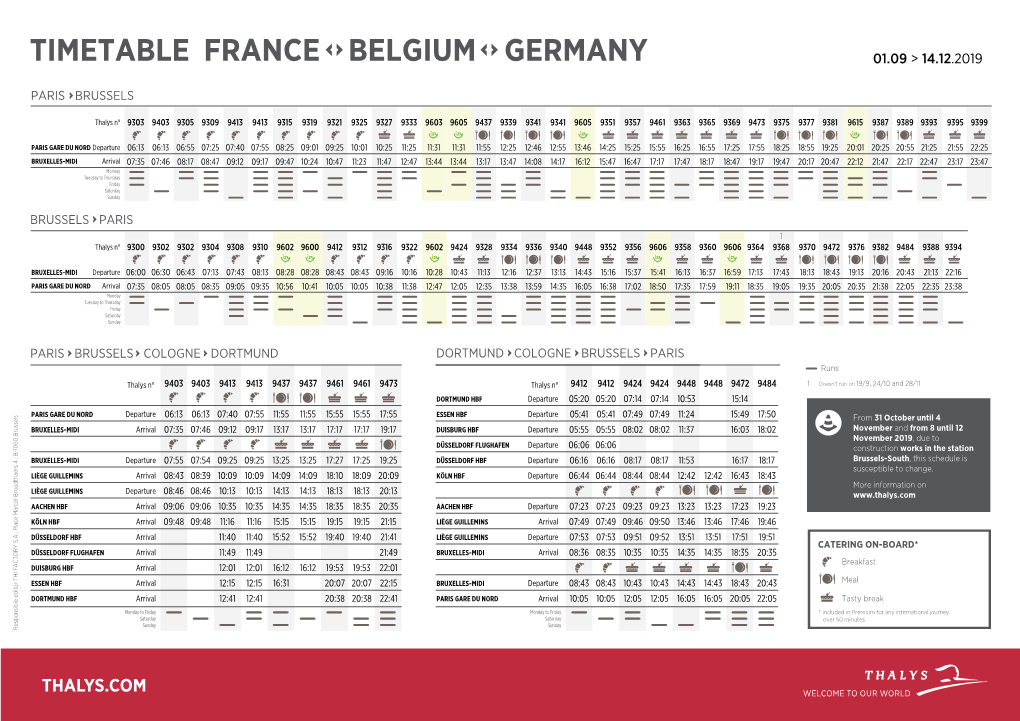 Timetable France Belgium Germany 01.09 > 14.12.2019