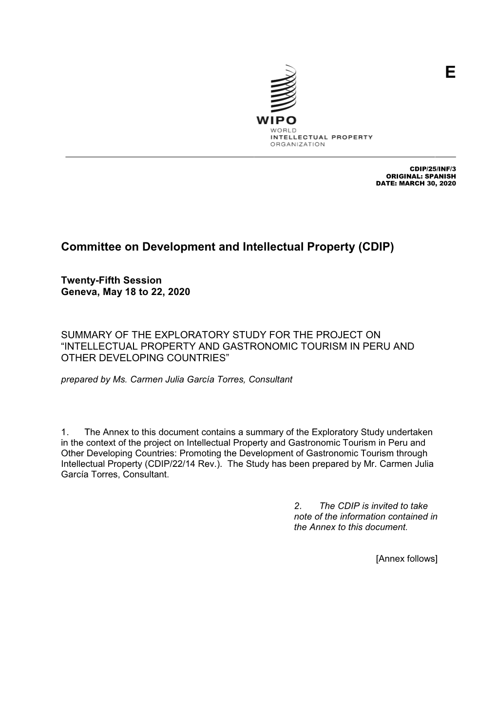 Cdip/25/Inf/3 Original: Spanish Date: March 30, 2020