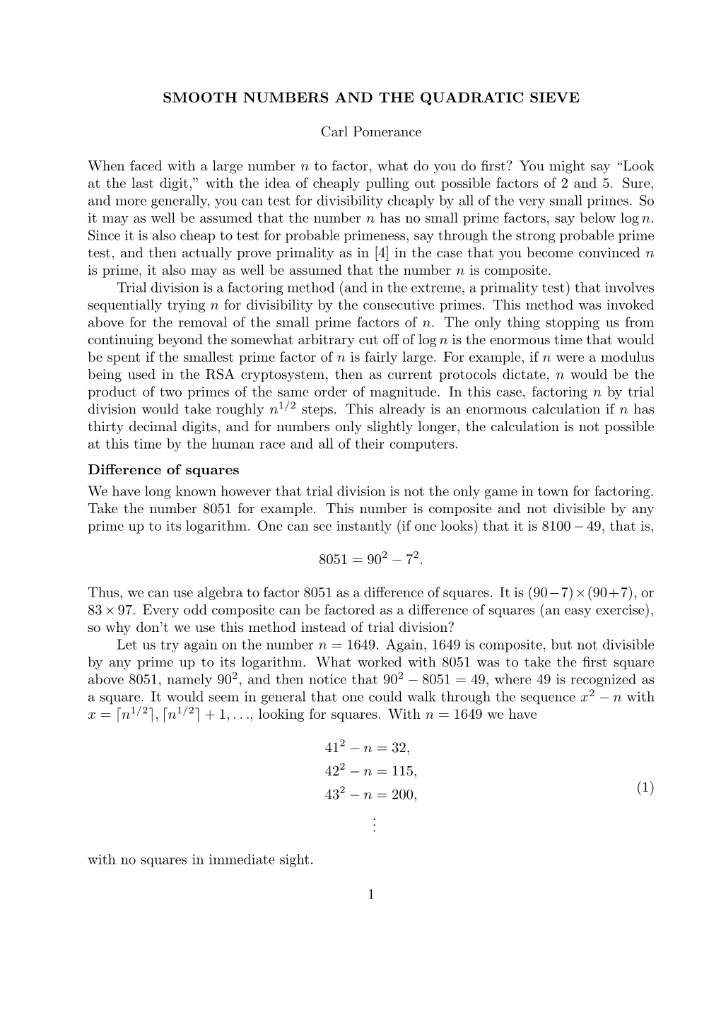 Smooth Numbers and the Quadratic Sieve