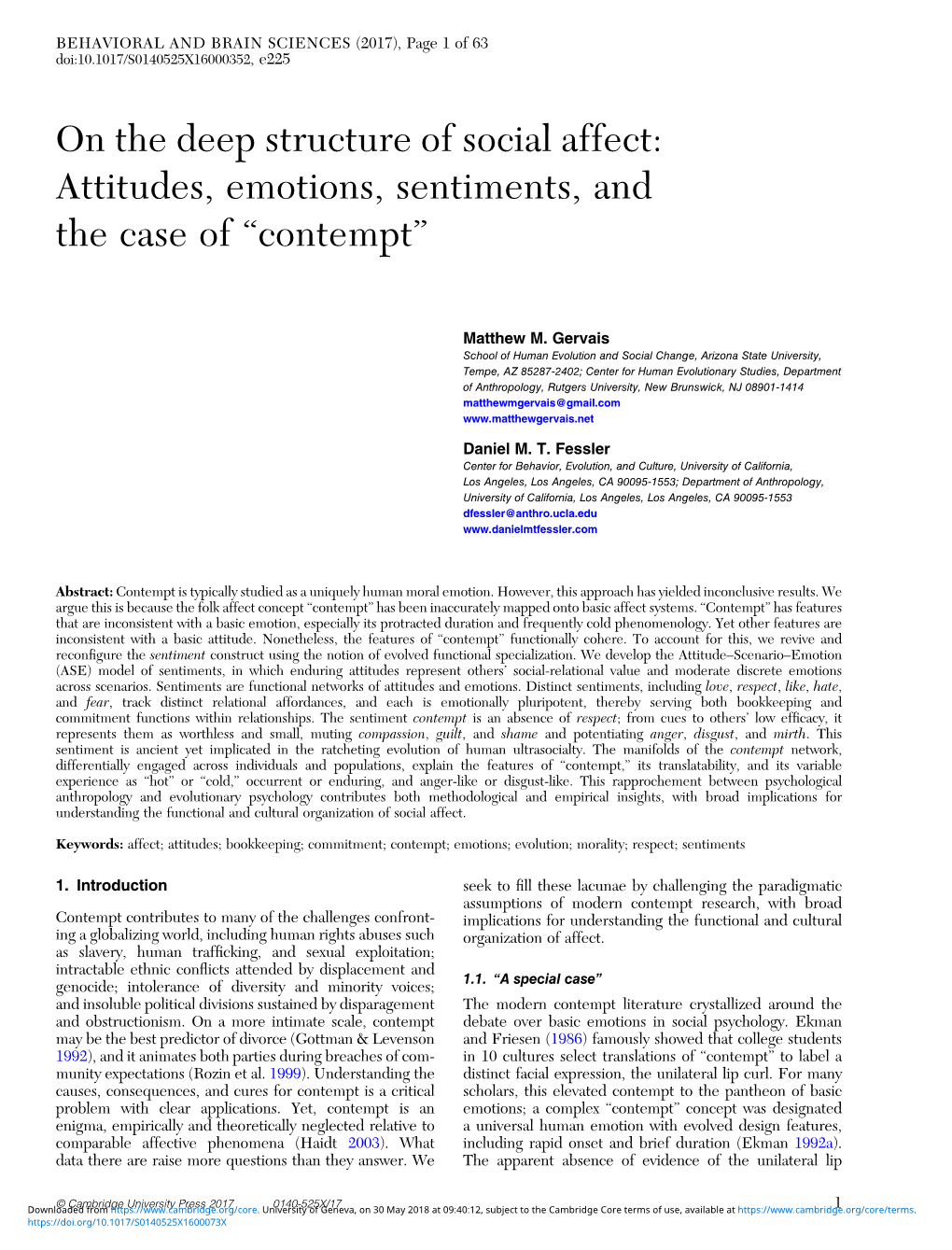 On the Deep Structure of Social Affect: Attitudes, Emotions, Sentiments, and the Case of “Contempt”