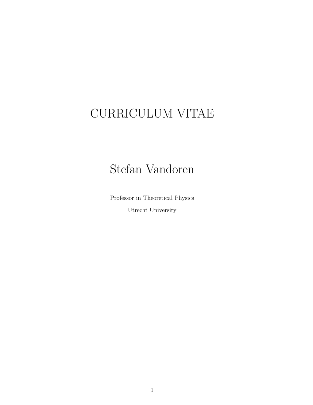 CURRICULUM VITAE Stefan Vandoren