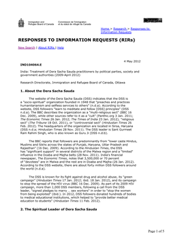 India: Treatment of Dera Sacha Sauda Practitioners by Political Parties, Society and Government Authorities (2009-April 2012)