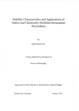 Stability Characteristics and Applications of Native and Chemically-Modified Horseradish Peroxidases