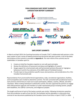 Pan-Canadian Safe Sport Summits Jurisdiction Report Summary