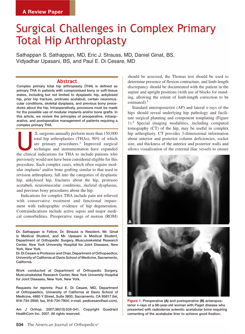 Surgical Challenges In Complex Primary Total Hip Arthroplasty - DocsLib