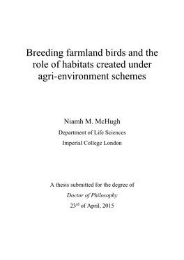 Breeding Farmland Birds and the Role of Habitats Created Under Agri-Environment Schemes