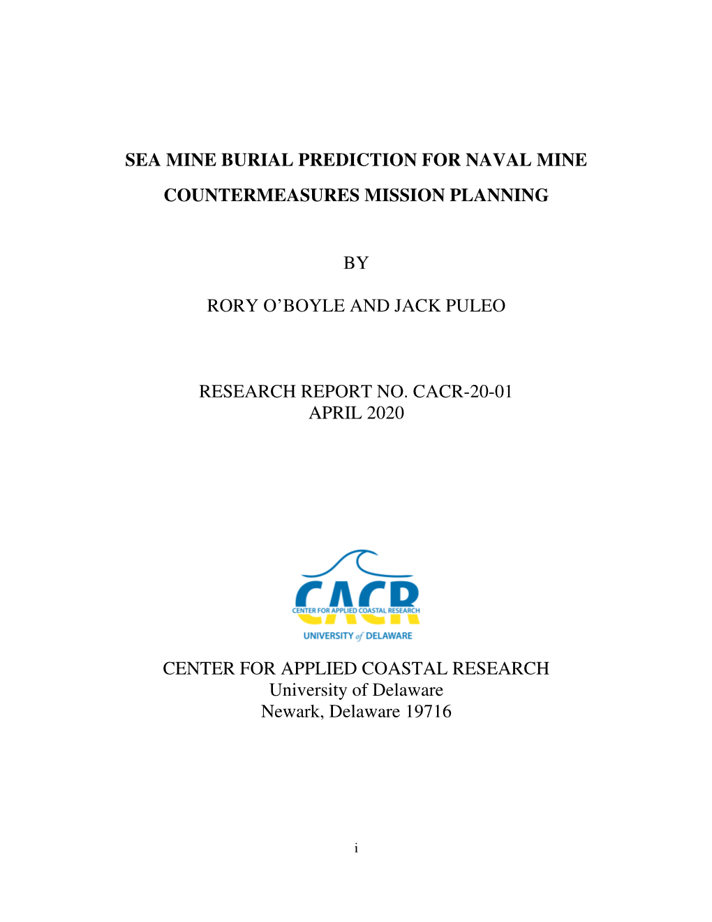 Rory O'boyle and Jack Puleo, “Sea Mine Burial Prediction for Naval Mine