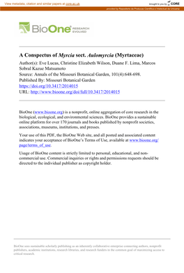 A Conspectus of Myrcia Sect. Aulomyrcia (Myrtaceae) Author(S): Eve Lucas, Christine Elizabeth Wilson, Duane F