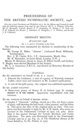 Proceedings of the British Numismatic Society, 1948