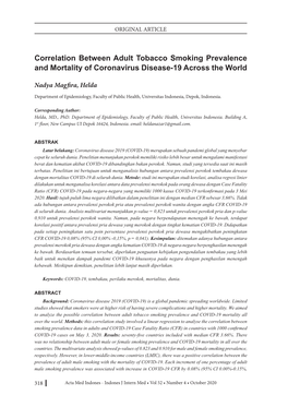 Correlation Between Adult Tobacco Smoking Prevalence and Mortality of Coronavirus Disease-19 Across the World