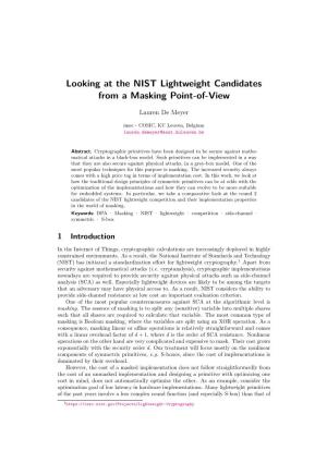 Looking at the NIST Lightweight Candidates from a Masking Point-Of-View
