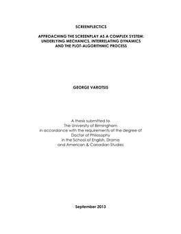 Approaching the Screenplay As a Complex System: Underlying Mechanics, Interrelating Dynamics and the Plot-Algorithmic Process