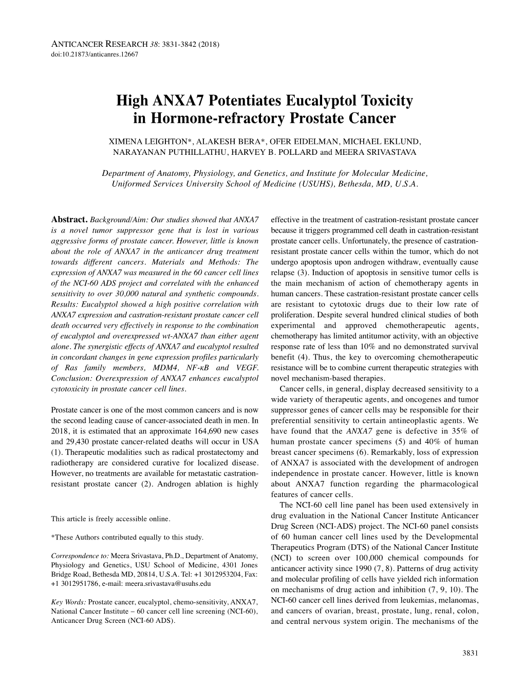 High ANXA7 Potentiates Eucalyptol Toxicity in Hormone-Refractory