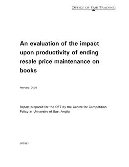 An Evaluation of the Impact Upon Productivity of Ending Resale Price Maintenance on Books