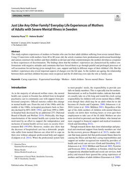 Everyday Life Experiences of Mothers of Adults with Severe Mental Illness in Sweden