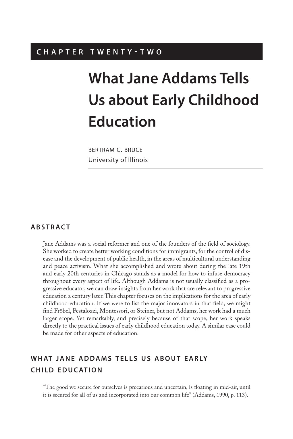 What Jane Addams Tells Us About Early Childhood Education