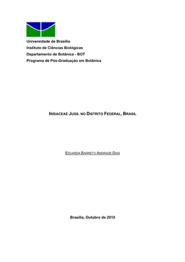 Universidade De Brasília Instituto De Ciências Biológicas Departamento De Botânica - BOT Programa De Pós-Graduação Em Botânica