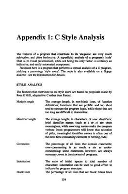 Appendix 1: C Style Analysis