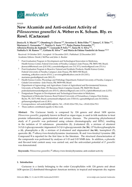 New Alcamide and Anti-Oxidant Activity of Pilosocereus Gounellei A
