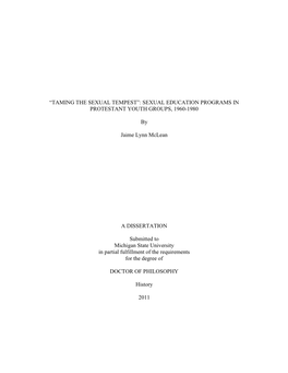 Sexual Education Programs in Protestant Youth Groups, 1960-1980