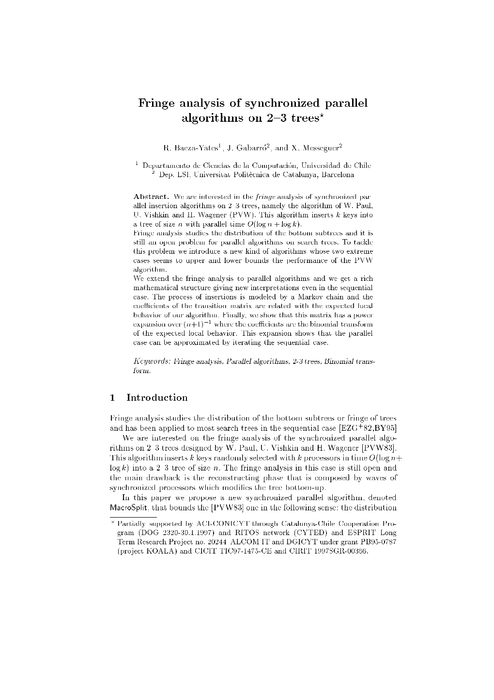 Fringe Analysis of Synchronized Parallel Algorithms on 2{3 Trees?