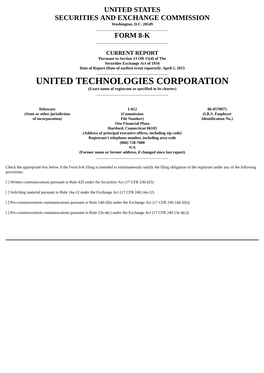 UNITED TECHNOLOGIES CORPORATION (Exact Name of Registrant As Specified in Its Charter) ______