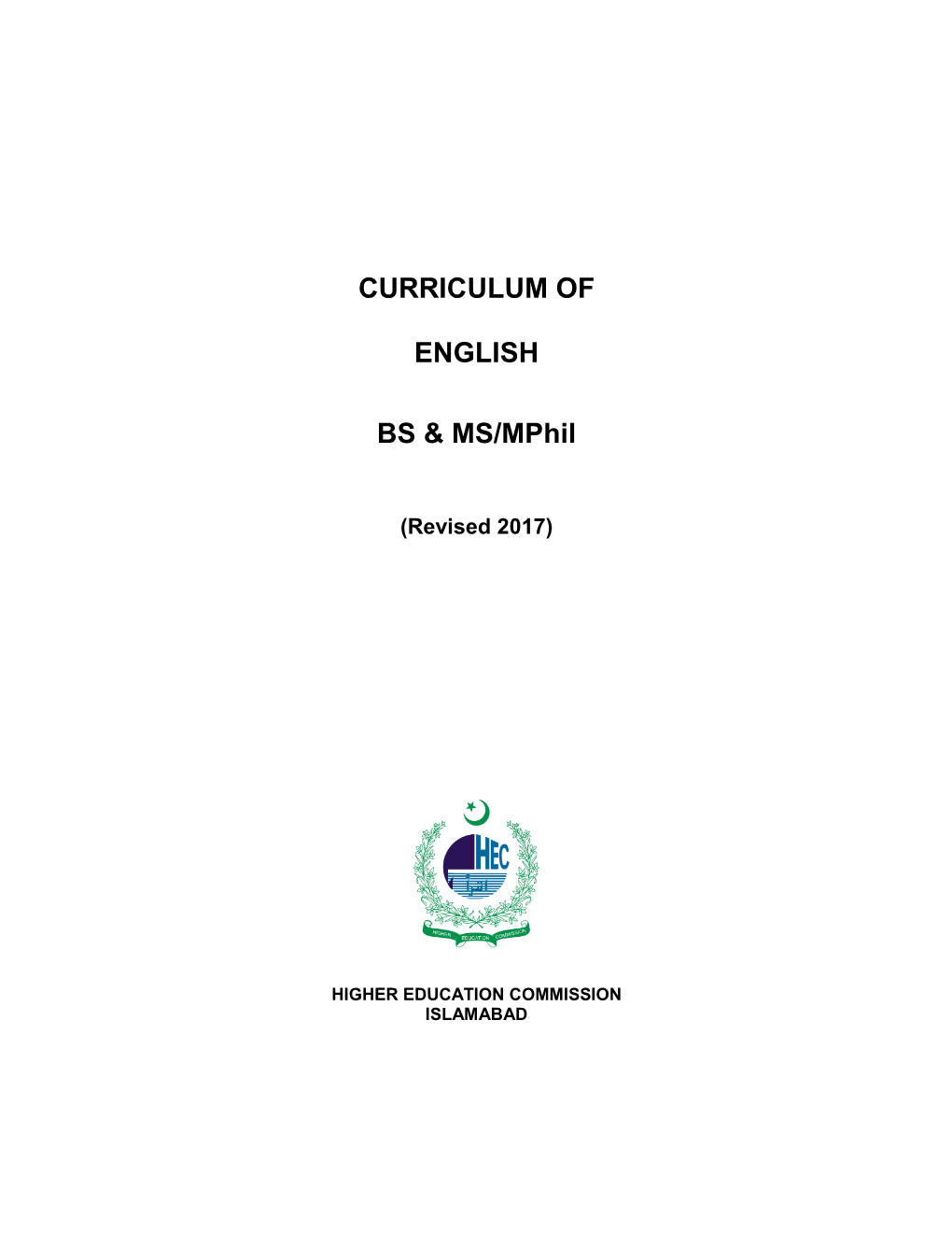 CURRICULUM of ENGLISH BS & MS/Mphil