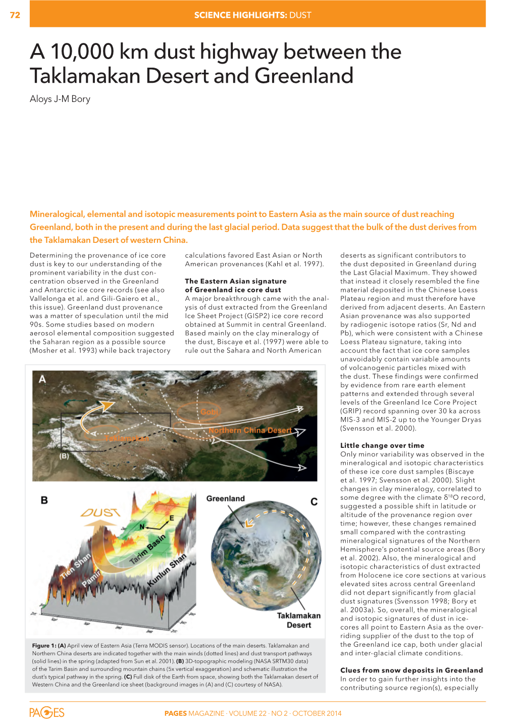 A 10,000 Km Dust Highway Between the Taklamakan Desert and Greenland Aloys J-M Bory