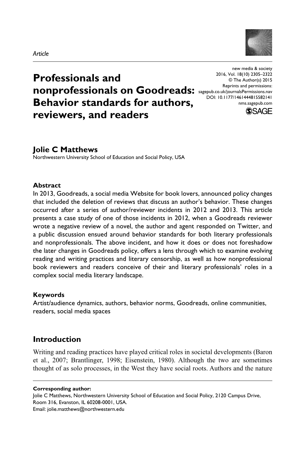Professionals and Nonprofessionals on Goodreads: Behavior Standards for Authors, Reviewers, and Readers