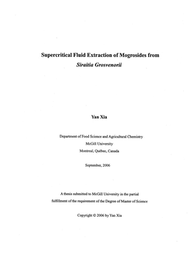Supercritical Fluid Extraction of Mogrosides from Siraitia Grosvenorii