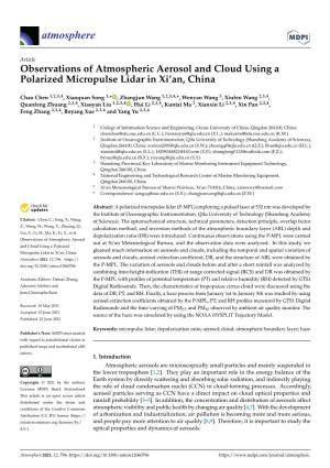 Observations of Atmospheric Aerosol and Cloud Using a Polarized Micropulse Lidar in Xi’An, China